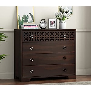 anchorwood solid sheesham wood chest of drawers with 4 spacious storage drawers kitchen cabinet sideboard ksher walnut finish