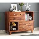 ANCHORWOOD Solid Sheesham Wood Wooden Chest of Drawers with 4 Drawers and 2 Shelf for Storage | Multipurpose Multiuse Cabinet for Bedroom Kitchen Living Room (Honey Finish)