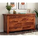 Solid Sheesham Wood Wooden Chest of Drawers with 7 Drawer Storage | Multipurpose Sideboard Cabinet Rack Display Unit for Bedroom Kitchen Cabinet, Honey Finish