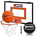 AND1 Over the Door Mini Basketball Hoop: 18x12 Shatterproof Backboard, 2 Mini Basketballs, and Hand Pump Included- Ultimate Indoor Basketball Accessory for Kids and Adults, No Tools Required