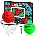AND1 Over the Door Mini Basketball Hoop: 18x12 Shatterproof Backboard, 2 Mini Basketballs, and Hand Pump Included- Ultimate Indoor Basketball Accessory for Kids and Adults, No Tools Required