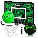 AND1 Over the Door Mini Basketball Hoop: 18x12 Shatterproof Backboard, 2 Mini Basketballs, and Hand Pump Included- Ultimate Indoor Basketball Accessory for Kids and Adults, No Tools Required