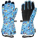 Andake Winter Ski Snow Gloves for Kids 2-14 - Waterproof Thermal Mittens for Boys Girls with Anti-Loss Wrist Strap, Windproof Cold Protection &amp; Cute Printing Design Toddler Snow Gloves