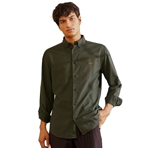 Andamen Mens Seersucker Solid Regular Fit Shirt
