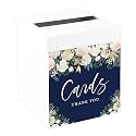 Andaz Press Sturdy White Wedding Day Card Box Navy Blue with Cream Florals Wedding Gift Boxes for Cards Card Box for Bridal Shower Baby Shower Birthday Graduation Events 10x10x10 Inches