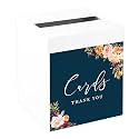 Andaz Press Sturdy White Wedding Day Card Box Navy Blue Fall Florals Wedding Gift Boxes for Cards Card Box for Bridal Shower Baby Shower Birthday Graduation Events 10x10x10 Inches