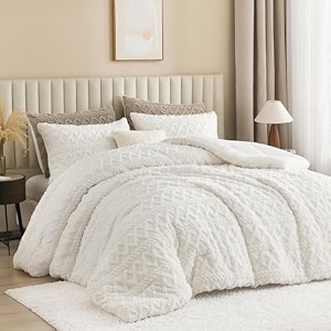 Andency Fluffy Sherpa Queen Comforter Set White