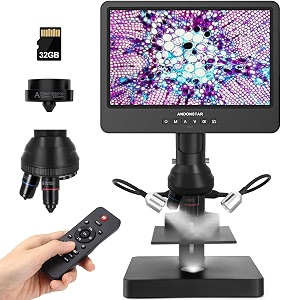 andonstar ad249s-p 101 inch hdmi digital microscope 4000x 3 lens 2160p uhd video record biological microscope kit for adults and kids coin microscope for error coins prepared slides 32g sd card