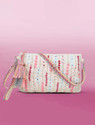 Anekaant Multicolor Sling Bag Glid Natural & Pink Striped Sequined Cotton Handloom & Leatherette Sling Bag