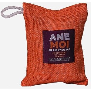 anemoi non electric air purifier deodorizer and dehumidifier for cars natural activated charcoal bacteria allergen and odour remover for refrigerator bathrooms and kitchen - 200 grams orange