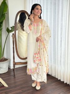 ANERITEXARC Embroidered Kurta Trouser Pant Dupatta