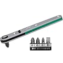 ANEX No. 425-5B Ratchet Screwdriver, Ultra-thin Head Offset Type, Straight Type, 5 Bits Set, Plank Type for Entering Narrow Places, Plus and Minus L Type