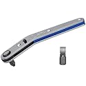 ANEX Ultra Low Profile Offset Ratcheting Screwdriver 90 Degree For Tight Area (Magnetic 2 Bits Set) Downwards Angled Head, Blue