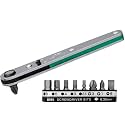 ANEX Ultra Low Profile Offset Ratcheting Screwdriver and Hex Wrench 90 Degree For Tight Area (Magnetic 9 Bits Set) Straight Flathead, Green