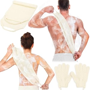 anezus exfoliating back scrubber bath gloves set exfoliating shower towel with shower gloves for body scrub back cleaner wash gloves to remove dead skin beige