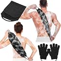 anezus Exfoliating Back Scrubber Bath Gloves Set, Exfoliating Shower Towel with Shower Gloves for Body Scrub, Back Cleaner Wash Gloves to Remove Dead Skin (Black)