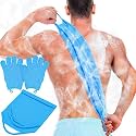 anezus Exfoliating Back Scrubber Bath Gloves Set, Exfoliating Shower Towel with Shower Gloves for Body Scrub, Back Cleaner Wash Gloves to Remove Dead Skin (Blue)
