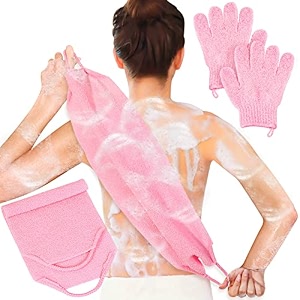 anezus exfoliating shower bath gloves back scrubber set for body face shower bath scrub and exfoliator pink