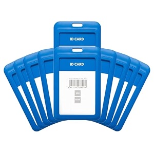 ang blue plastic id card holder case vertical double sides visible unisex id card holder case for office school and colleges pack of 10