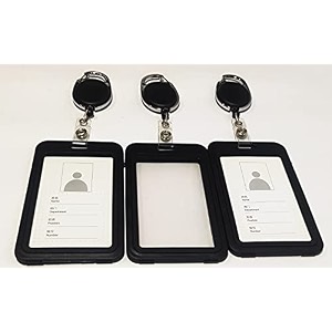 ang plastic id card holder with black oval key chain for officeschool vertical black pack of 15pcs