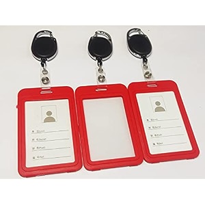ang plastic id card holder with black oval key chain for officeschool vertical red pack of 5pcs