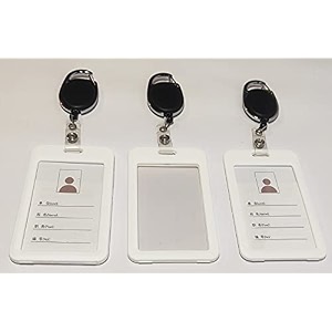 ang plastic id card holder with black oval key chain for officeschool vertical white pack of 5pcs