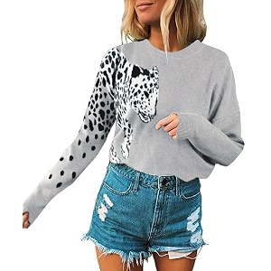 Angashion Womens Sweaters Casual Floral Printed Patchwork