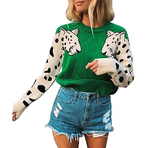Angashion Womens Sweaters Casual Floral Printed Patchwork
