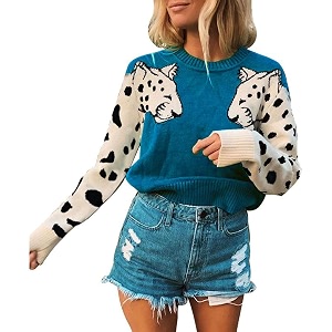 Angashion Womens Sweaters Casual Floral Printed Patchwork