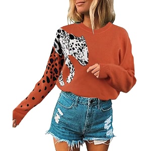 Angashion Womens Sweaters Casual Floral Printed Patchwork