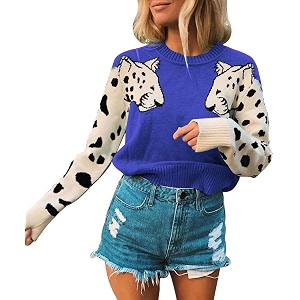 Angashion Womens Sweaters Casual Floral Printed Patchwork