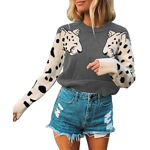 Angashion Womens Sweaters Casual Floral Printed Patchwork