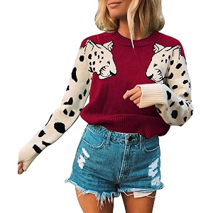 Angashion Womens Sweaters Casual Floral Printed Patchwork