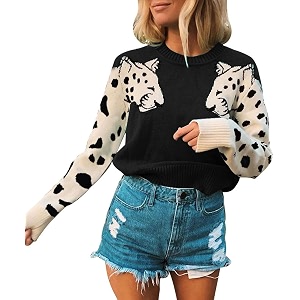 Angashion Womens Sweaters Casual Floral Printed Patchwork