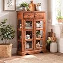 ANGEL FURNITURE Solid Sheesham Kitchen Medium Storage Crockery Cabinet in Honey Finish, Semi Gloss, 75x35x120CM
