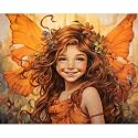 Angel Girl Butterfly Paint By Bumbers for Adults Beginner Cute Girl with Wreath DIY Paint by Numbers Acrylic Paint Canvas Orange Flower Bedroom Painting Kits Art 16x20 Inch （DIY Frame ）