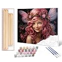 Angel Girl DIY Paint by Numbers for Adults Pink Rose Wreath DIY Digital Oil Painting Acrylic Paint Cute Girl Painting Kits Canvas Wall Art Gift Bedroom Decor Room Decor 16x20 Inch （DIY Frame ）