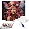 Angel Girl DIY Paint by Numbers for Adults Pink Rose Wreath DIY Digital Oil Painting Acrylic Paint Cute Girl Painting Kits Canvas Wall Art Gift Bedroom Decor Room Decor 16x20 Inch （without Frame ）