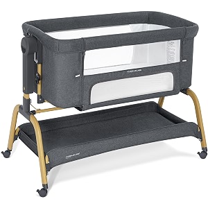 angelbliss 3 in 1 baby bassinet rocking bassinets bedside sleeper with comfy mattress and wheels 6 height adjustable easy folding portable bedside crib for newborn infant dark grey