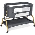 ANGELBLISS 3 in 1 Baby Bassinet, Rocking Bassinets Bedside Sleeper with Comfy Mattress and Wheels, 6 Height Adjustable Easy Folding Portable Bedside Crib for Newborn Infant (Dark Grey)