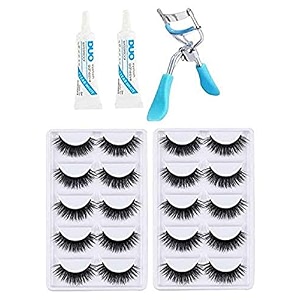 angelie 10 pair false eyelash 2 pcs eyelash glue with 1 eyelash curler eye combo offer