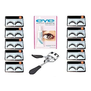 angelie 10 pair false eyelash eyelash glue with 1 eyelash curler eye combo