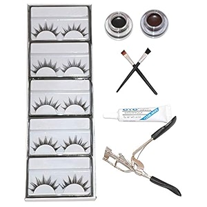 angelie 5 pair eyelash 1 eyelash glue 1 eyelash curler gel eyeliner black amp brown