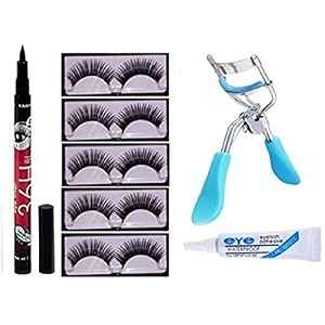 angelie 5 pair eyelash 1 eyelash glue 1 eyelash curler with 36hrs eyeliner combo kit