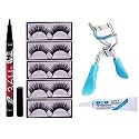 Angelie 5 Pair Eyelash, 1 Eyelash Glue, 1 Eyelash Curler With 36Hrs Eyeliner Combo Kit