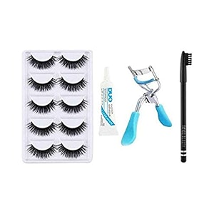 angelie 5 pieces eyelashes with eyelash glue and eyelash curler with black eyebrow pencil