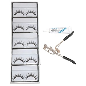 angelie 5 pieces eyelashes with eyelash glue and eyelash curler