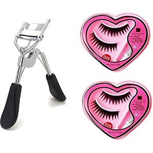 angelie combo of black long false eyelashes with glue for pretty eye makeup combo pack of 2 and one eyelash curler
