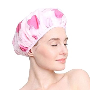 angelie plastic printed shower cap 1 piece with elastic band for men women and children multicolour