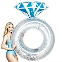 ANGFA Inflatable Diamond Ring Pool Float with Gold Glitter, Giant Engagement Ring Floatie Tube for Adults